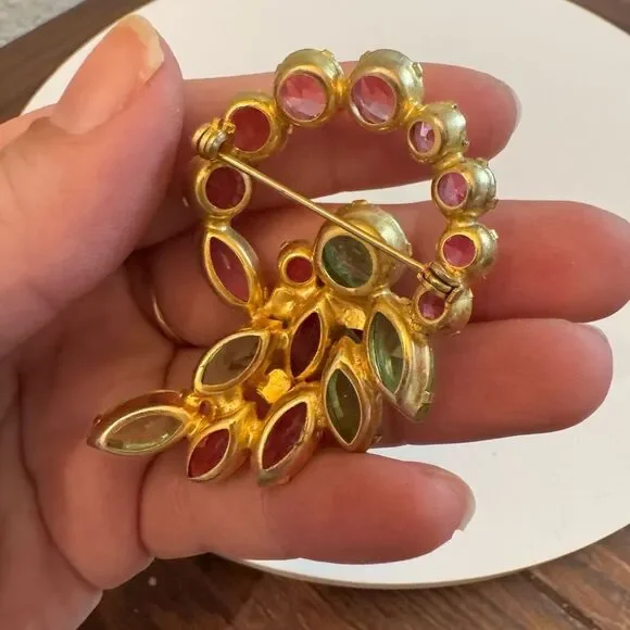 Vintage Juliana Brooch Pin Pendant Pink And Green unsigned - Picture 2 of 5